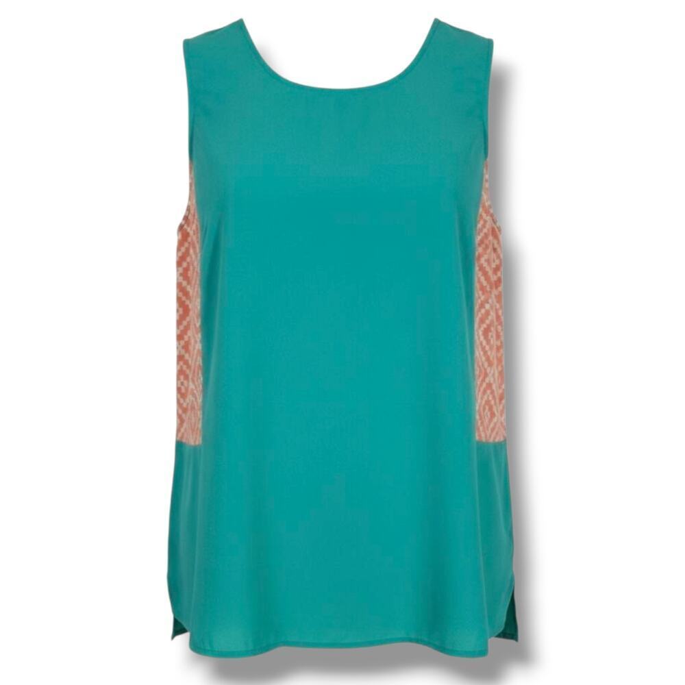 THML Teal Sleeveless Top with Coral Patterned Side Panels – XS, gently used